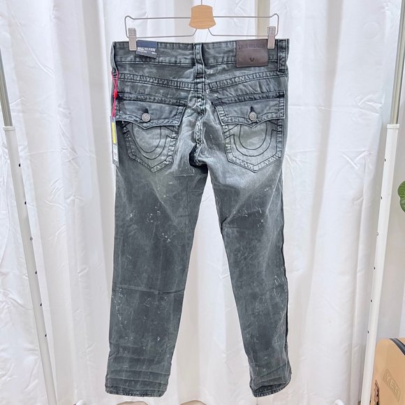 True Religion Grey Distressed Geno With Flap Relaxed Slim Fit Denim Jeans